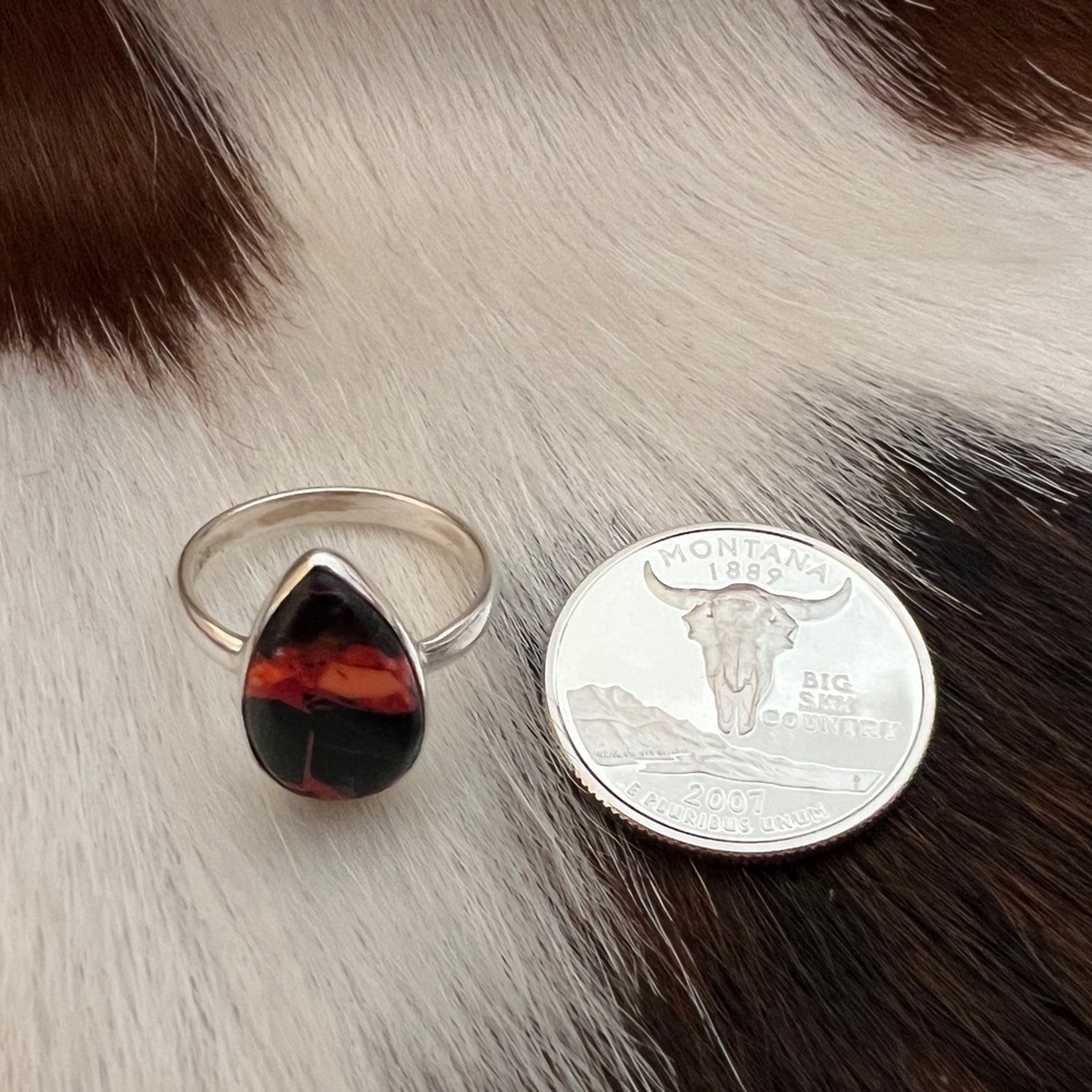 ❤️ Fire Dahlia Kingman Turquoise Teardrop Ring 925 Navajo Southwestern Size 7.75 - Picture 5 of 14